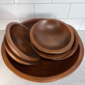 Vintage Made in USA Elegant Brown Wooden Bowl Set